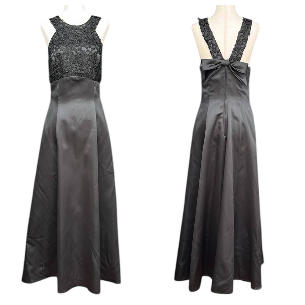 Unite Black Evening Gown With Lace Bodice and Bow in Back